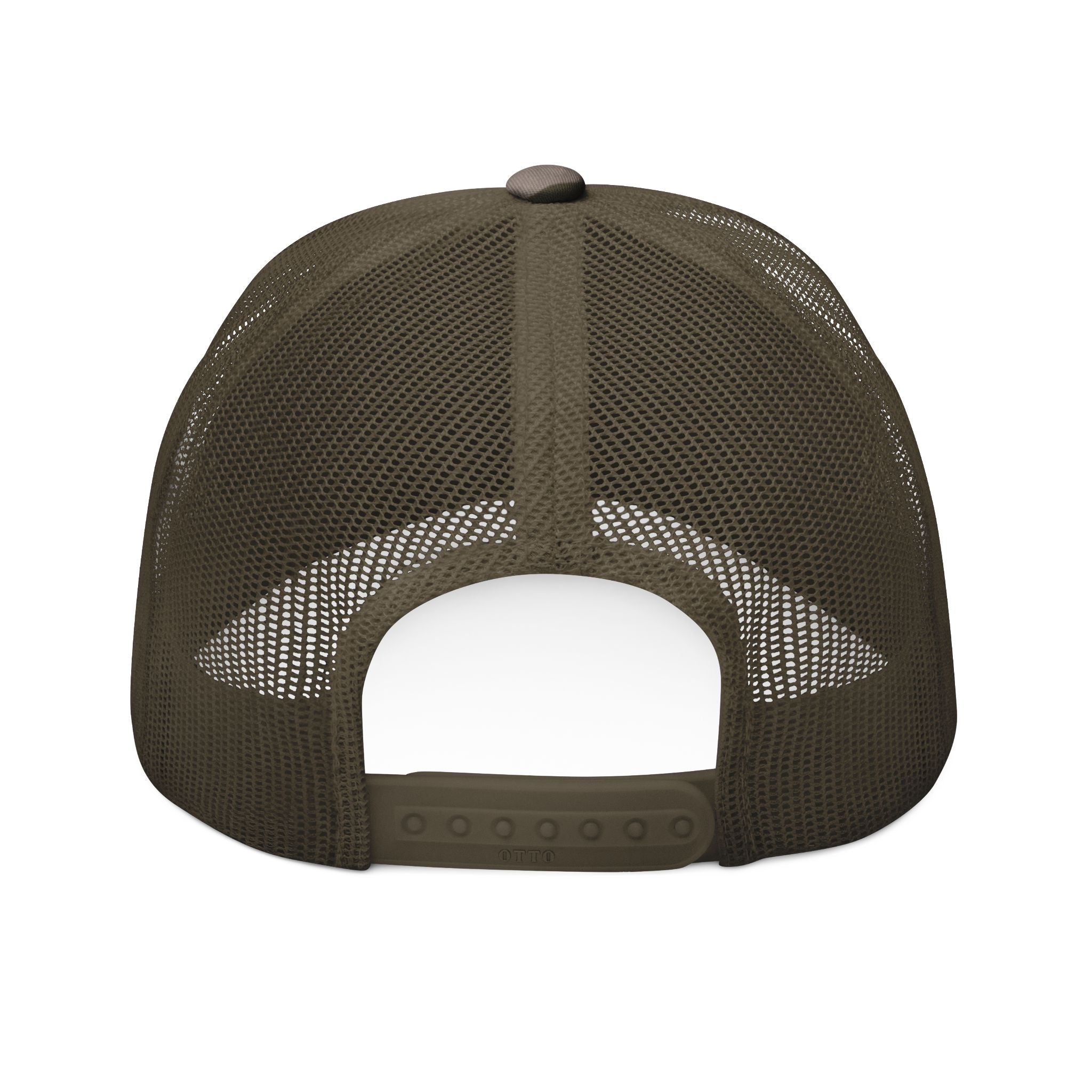 TIMBEHR's Camo Trucker Hat — Embroidered Orange OG Logo