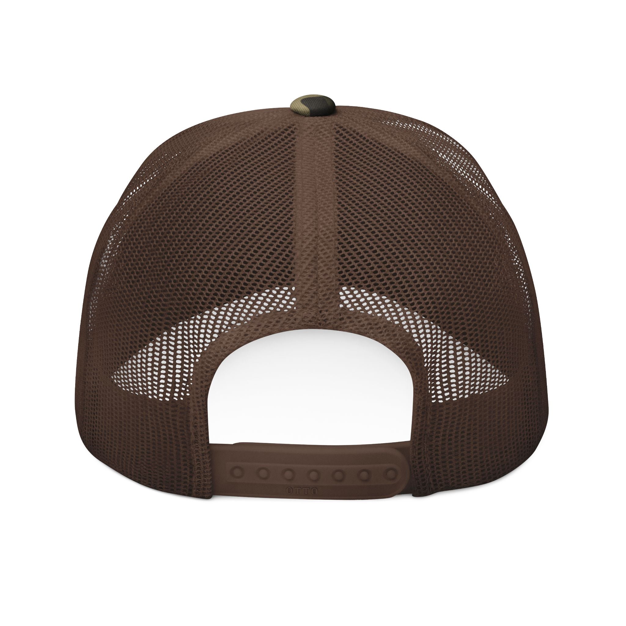 TIMBEHR's Camo Trucker Hat — Embroidered Orange OG Logo