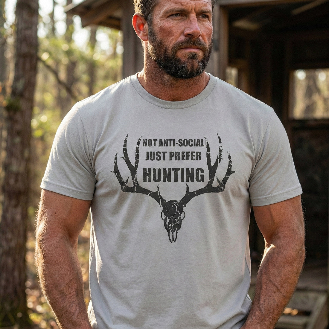 TIMBEHR's Graphic Short Sleeve Tee - Not Anti Social Just Prefer Hunting