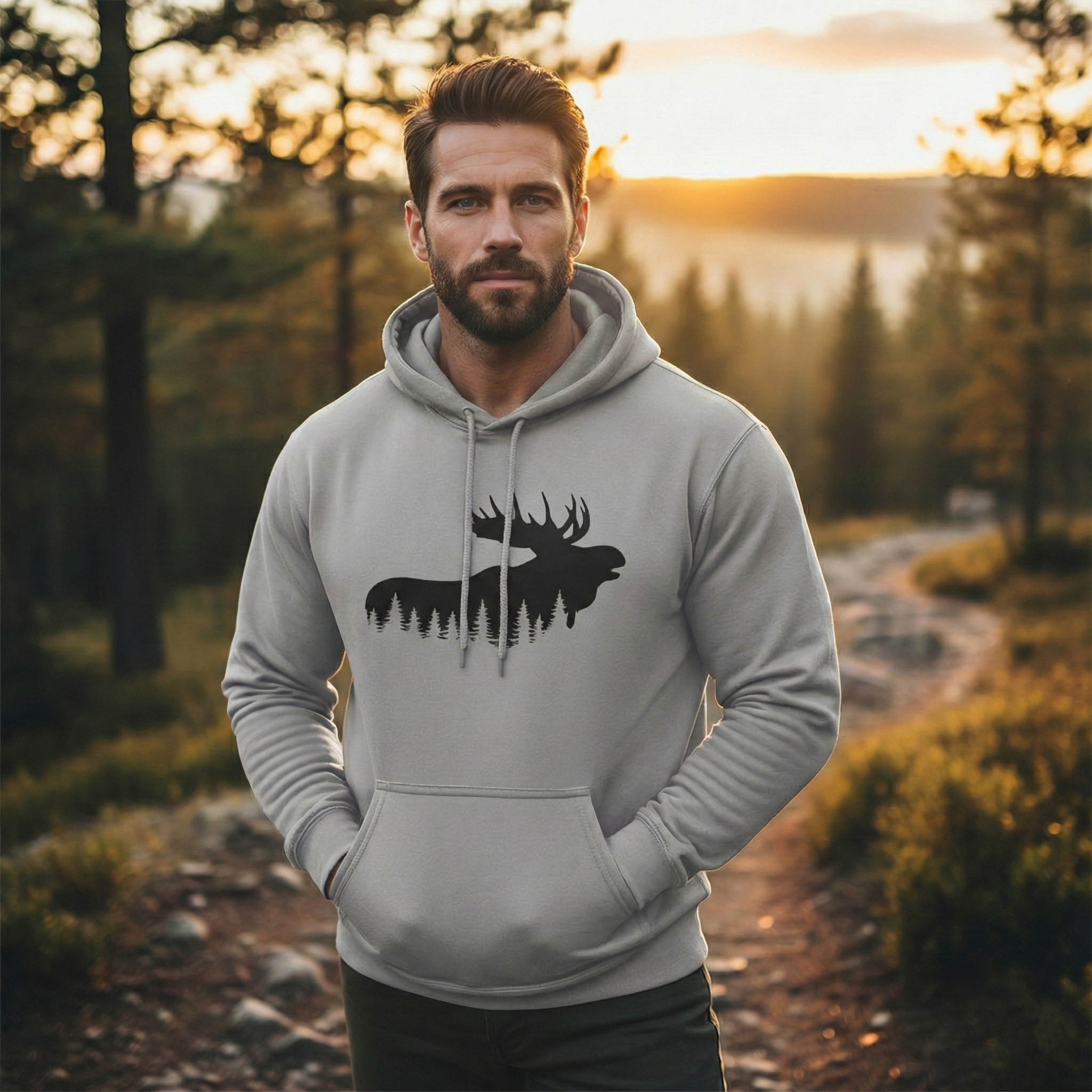 TIMBEHR - Wildlife Fleece Hoodie - Moose - Ideal for Nature Lovers, Outdoor Adventures, Gift for Him and Her, Forest Aesthetic, Fall & Winter Wear