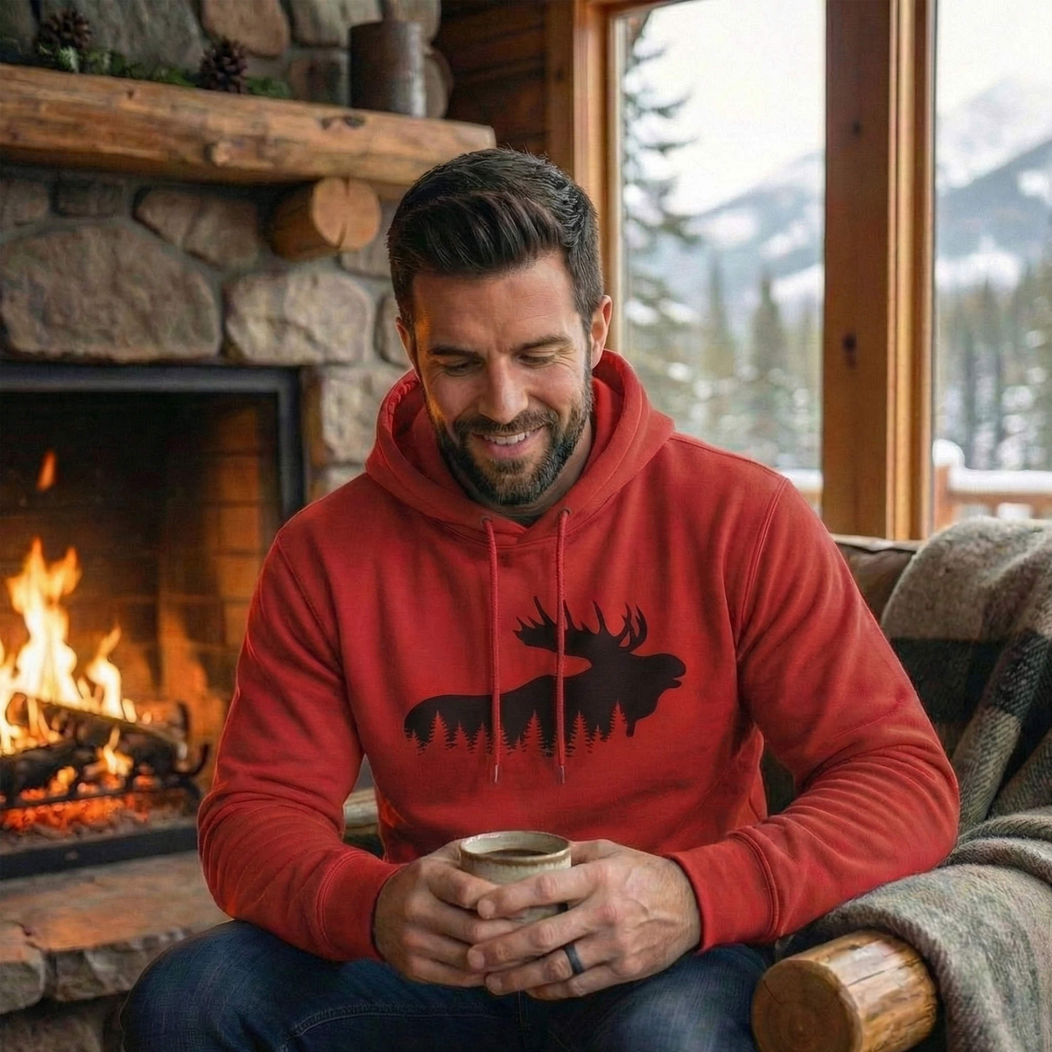 TIMBEHR - Wildlife Fleece Hoodie - Moose - Ideal for Nature Lovers, Outdoor Adventures, Gift for Him and Her, Forest Aesthetic, Fall & Winter Wear