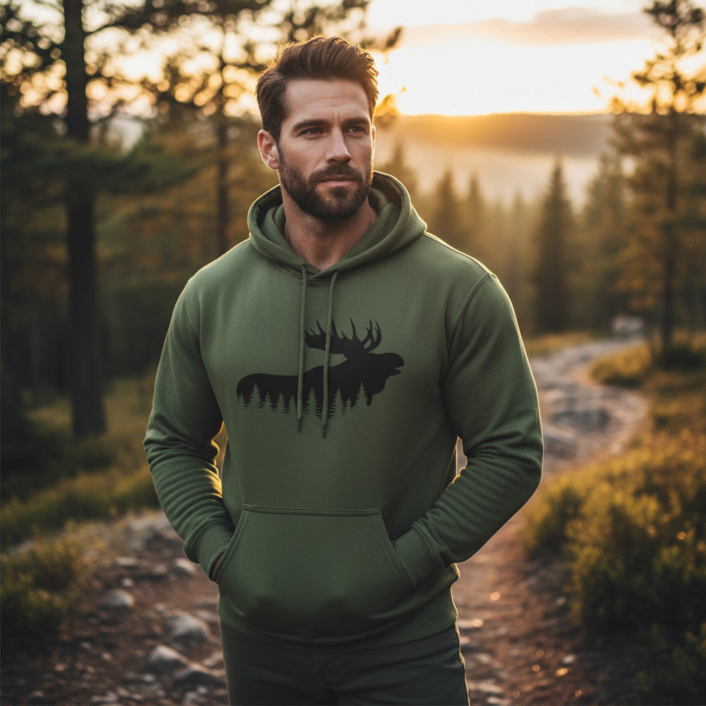 TIMBEHR - Wildlife Fleece Hoodie - Moose - Ideal for Nature Lovers, Outdoor Adventures, Gift for Him and Her, Forest Aesthetic, Fall & Winter Wear