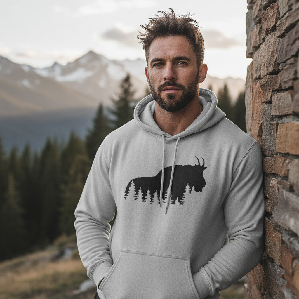 TIMBEHR - Wildlife Fleece Hoodie - Mountain Goat - Ideal for Nature Lovers, Outdoor Adventures, Gift for Him and Her, Forest Aesthetic, Fall & Winter Wear