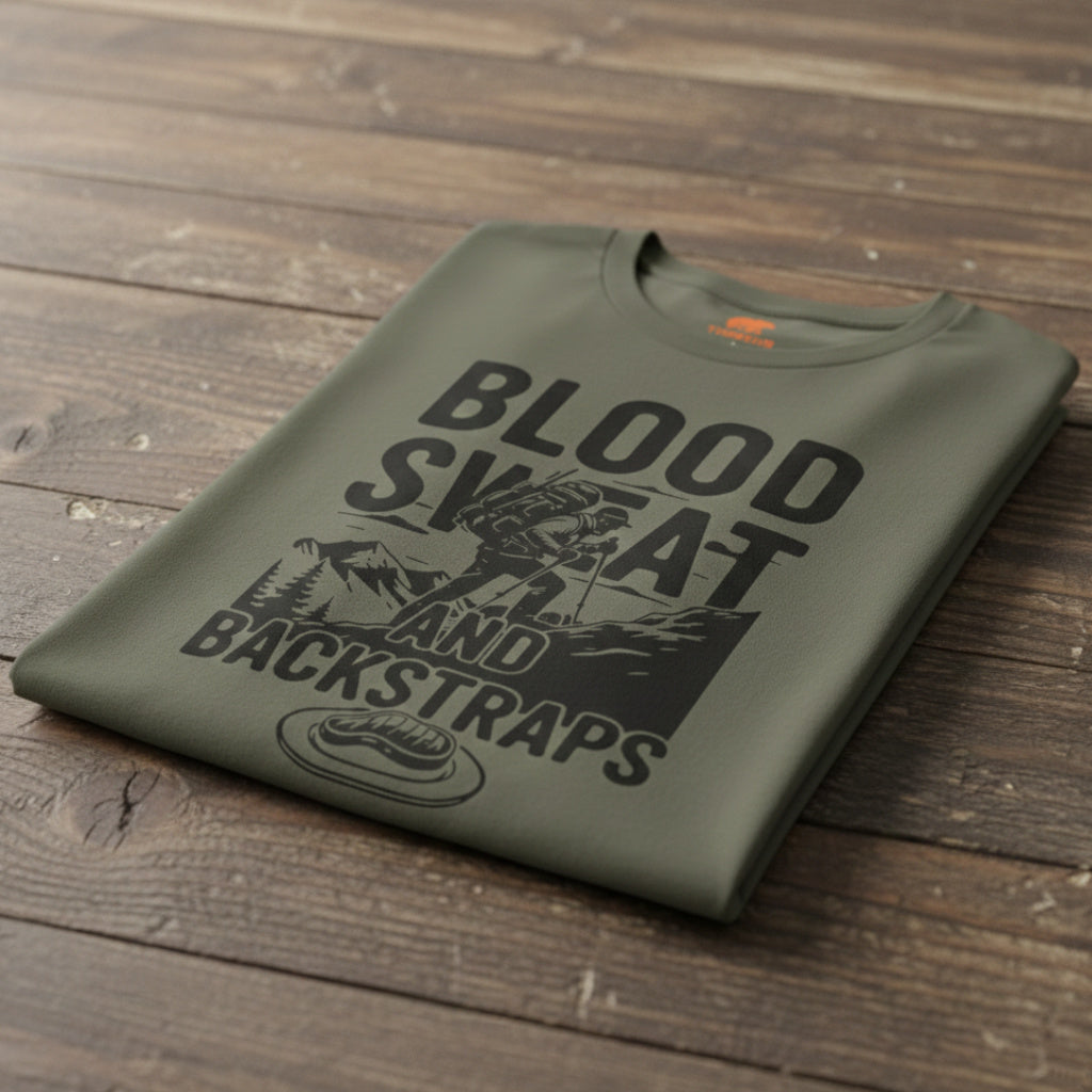 TIMBEHR's Graphic Short Sleeve Tee - Blood Sweat and Backstraps