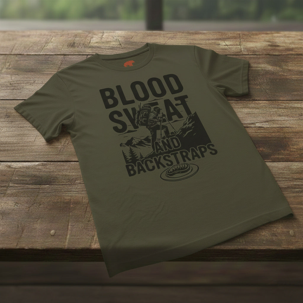 TIMBEHR's Graphic Short Sleeve Tee - Blood Sweat and Backstraps