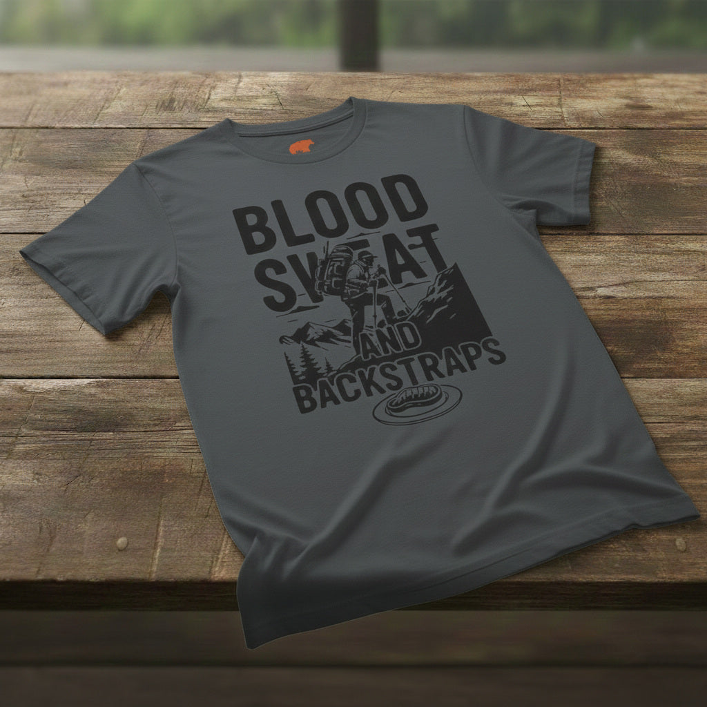 TIMBEHR's Graphic Short Sleeve Tee - Blood Sweat and Backstraps