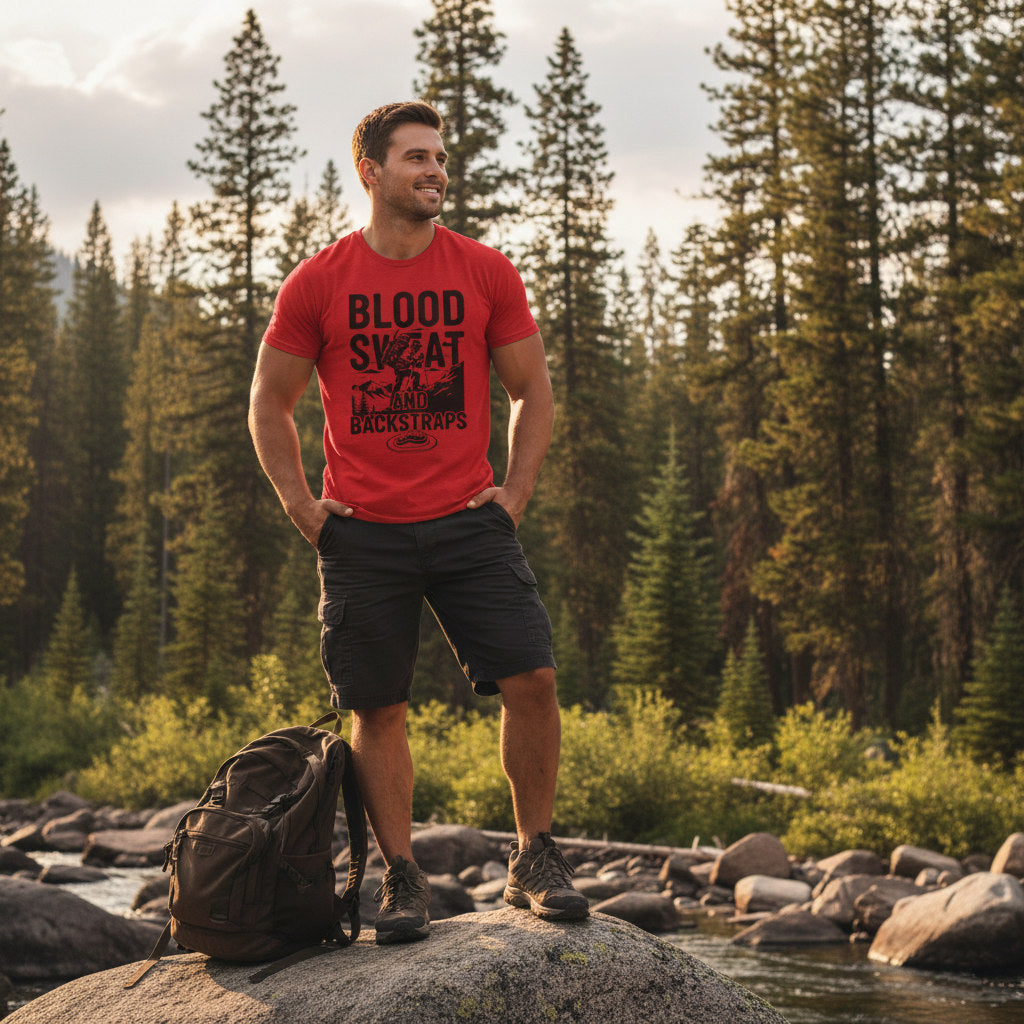 TIMBEHR's Graphic Short Sleeve Tee - Blood Sweat and Backstraps