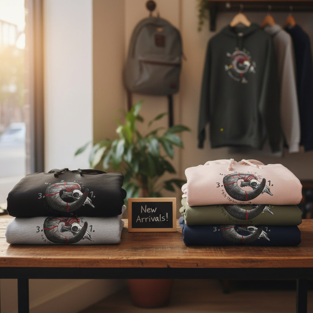 TIMBEHR - Wildlife Fleece Hoodie - Big Horn Sheep Skull- Ideal for Nature Lovers, Outdoor Adventures, Gift for Him and Her, Forest Aesthetic, Fall & Winter Wear